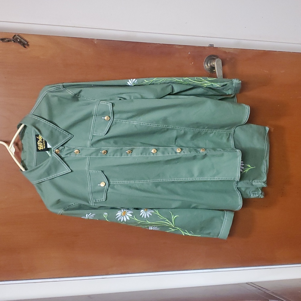 Vintage Bob Mackie Wearable Art Green Embroidered… - image 1